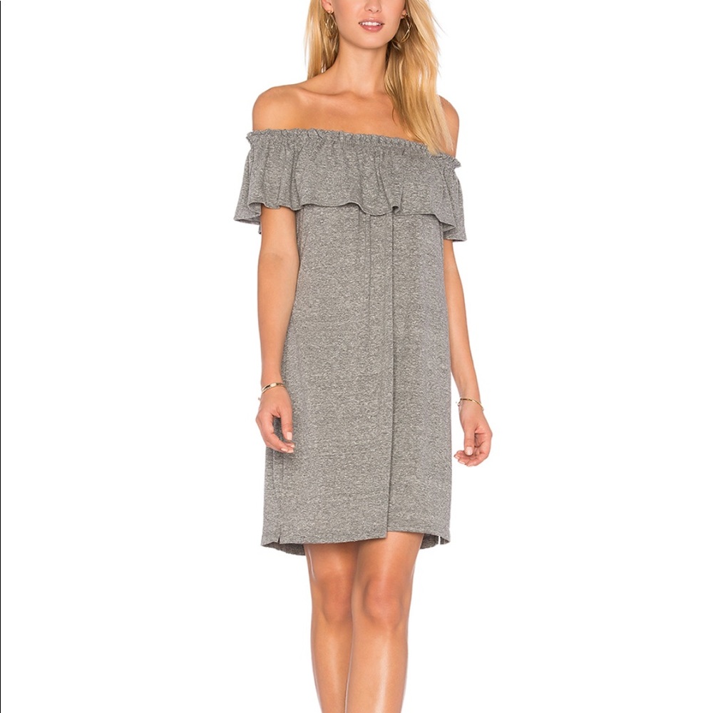 Current/Elliot ruffle off the shoulder grey dress